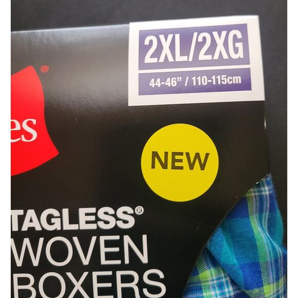 Hanes Tagless Woven Boxers - Blue Plaid - 2XL (44-46) - 3 Pack - Picture 5 of 6